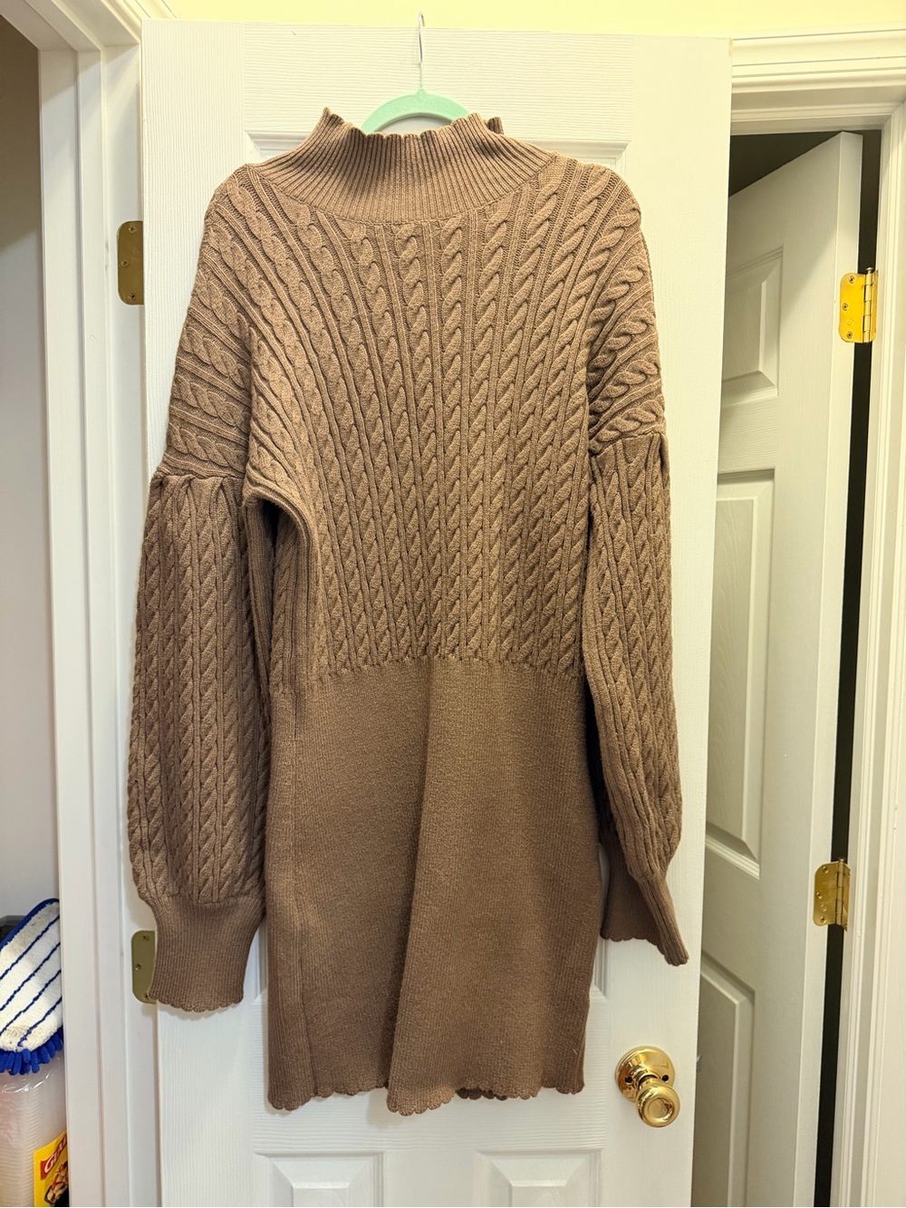 En Saison Cable-Knit Turtleneck Dress in Taupe